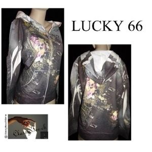 Lucky 66 Gray Zipper Front Hoodie
